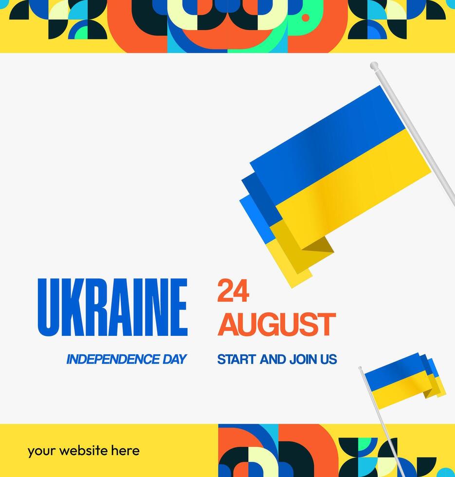Banner design with geometric elements in Ukrainian flag colors, perfect for National Day celebrations or commemorating Ukrainian independence. vector