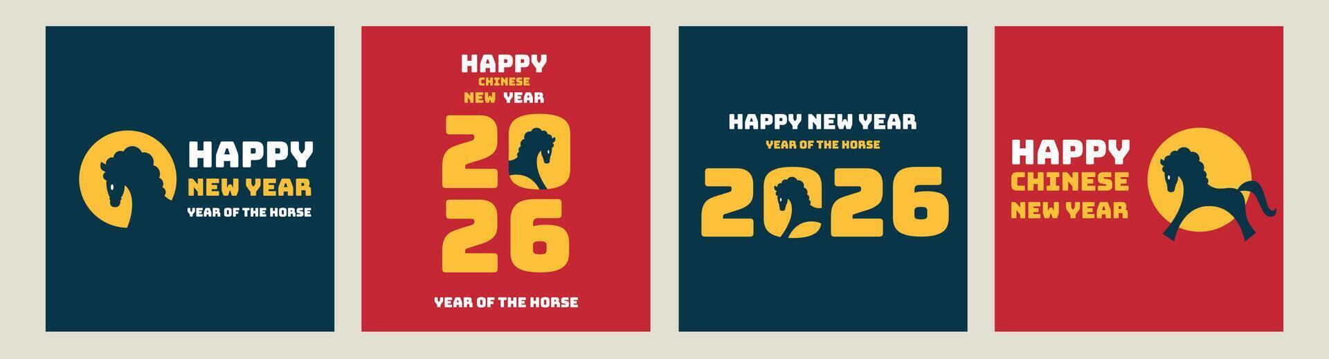 Happy Chinese new year 2026 horse, lunar new year 2026,Creative concept of 2026. 2026 new year greetings. Happy new year 2026 vector