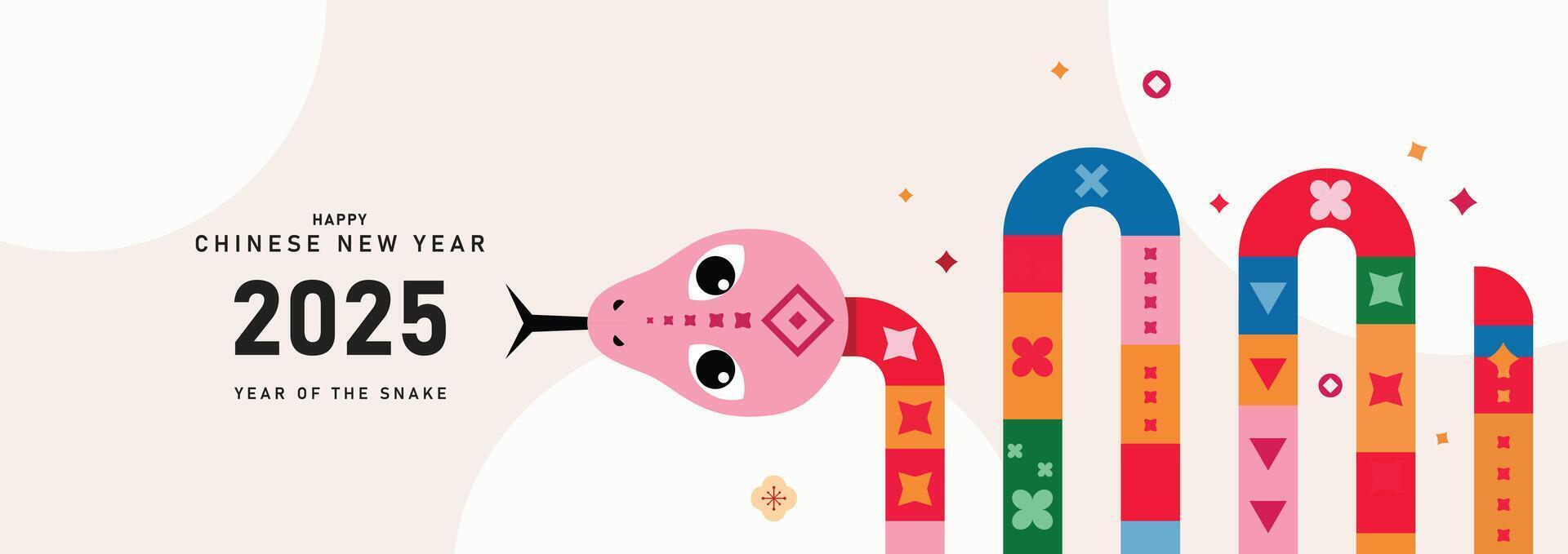 Happy Chinese New Year 2025. Banner with snake. lunar new year 2025, Animal zodiac character. Modern flat style. illustration vector