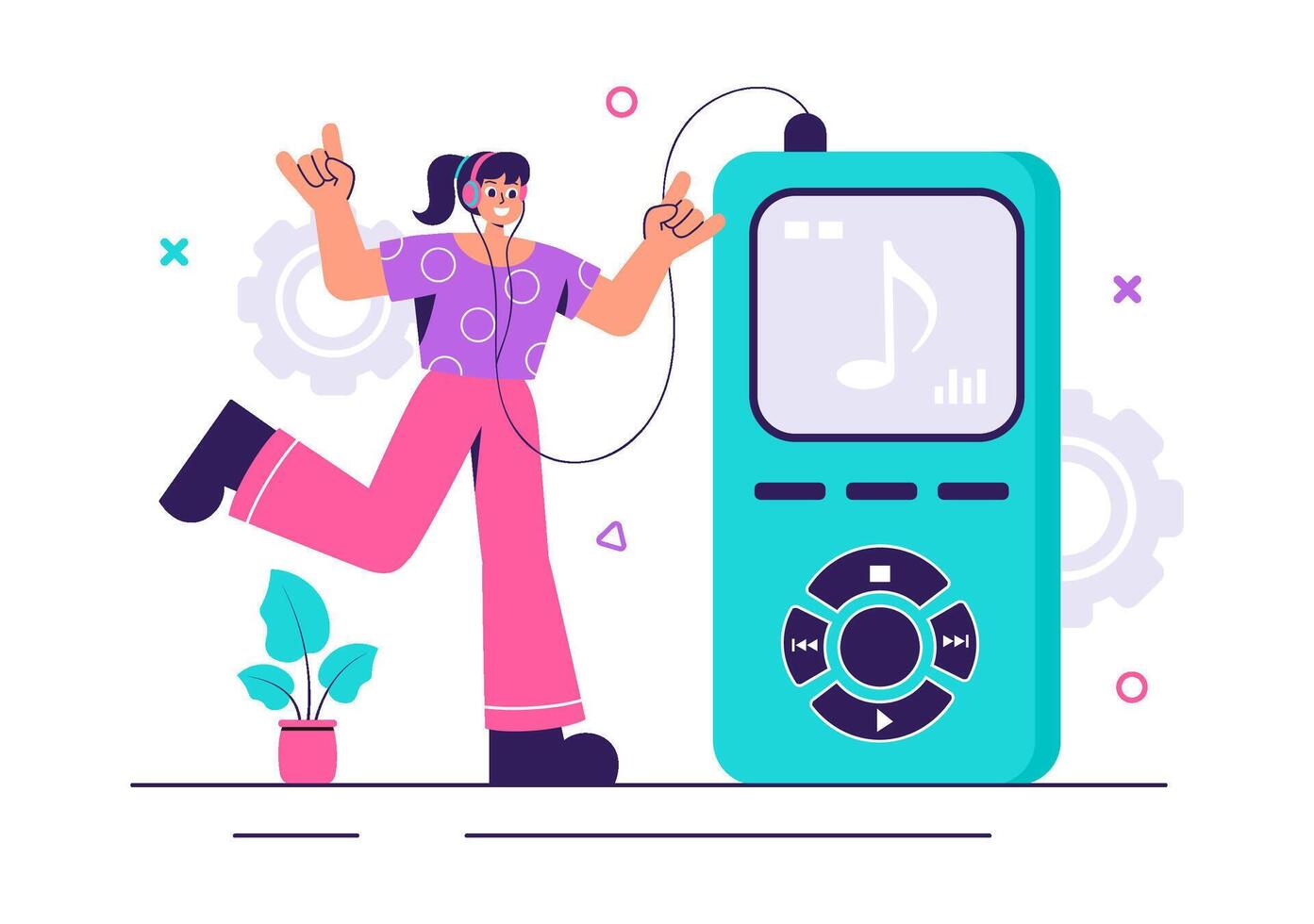 MP3 Music App Illustration featuring Musical Notes and Listening Devices in Flat Design vector