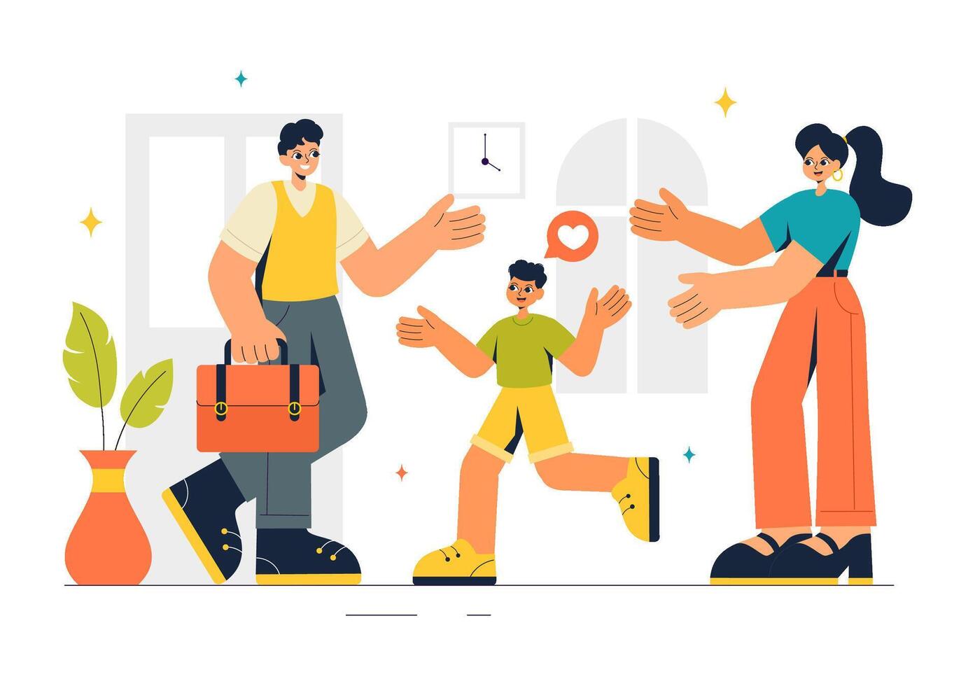 Joyful Homecoming Illustration with a Warm Welcome Scene in Flat Cartoon Style vector