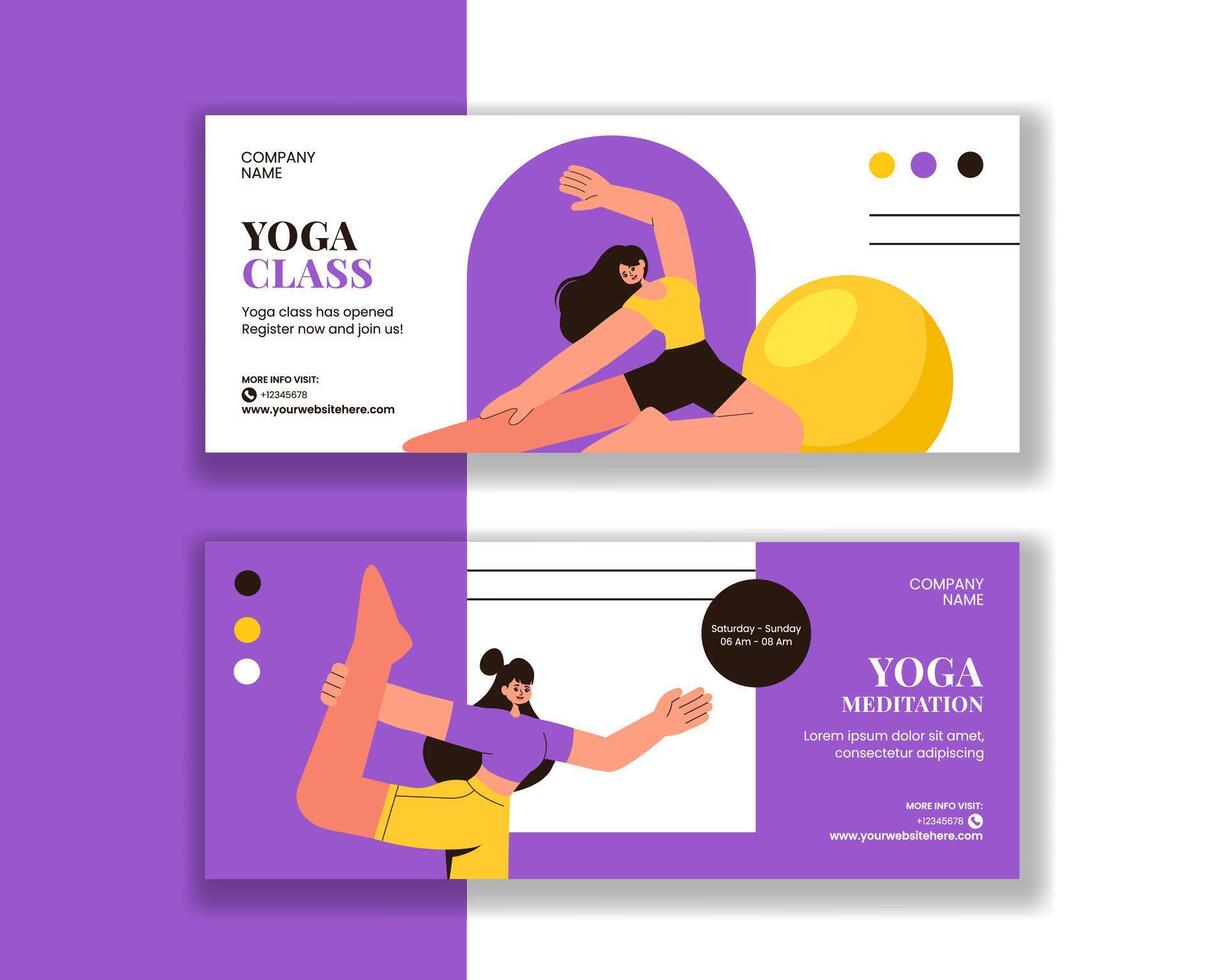 Horizontal Banner Design for Yoga and Meditation Practices in Flat Style vector