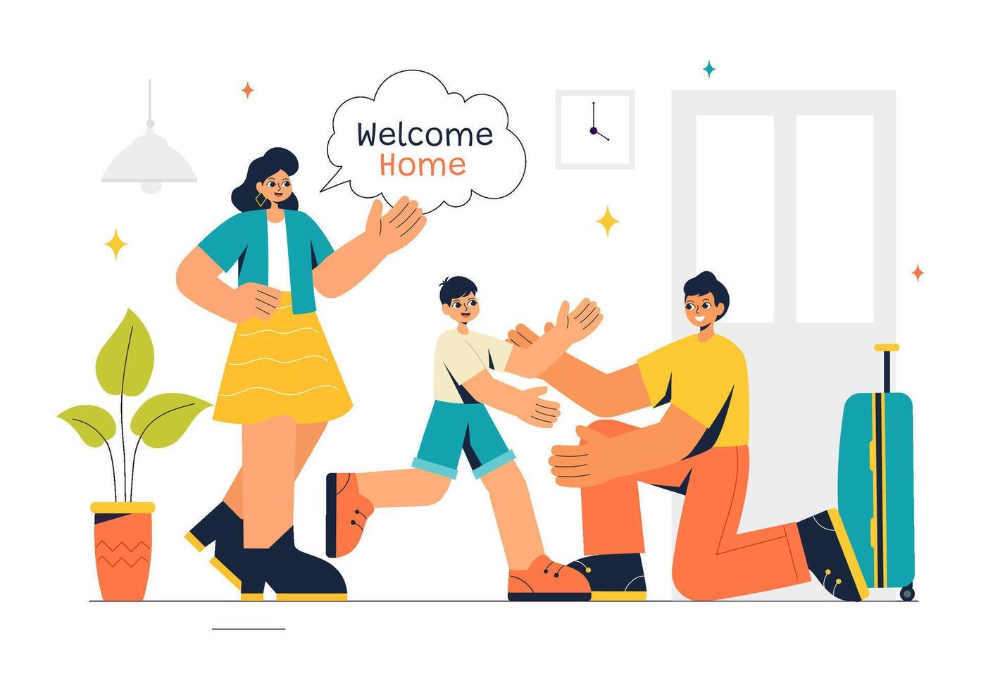 Reunion Celebration Illustration Showing a Heartwarming Return Home in Flat Style vector