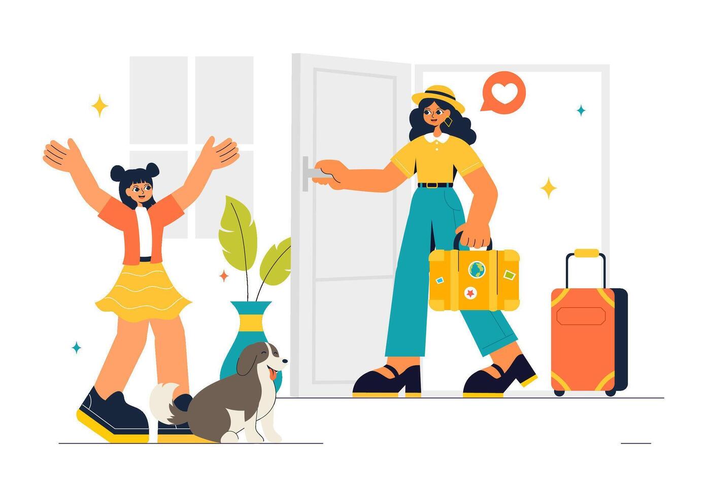 Happy Homecoming Illustration Featuring a Joyous Return in a Cartoon Background vector