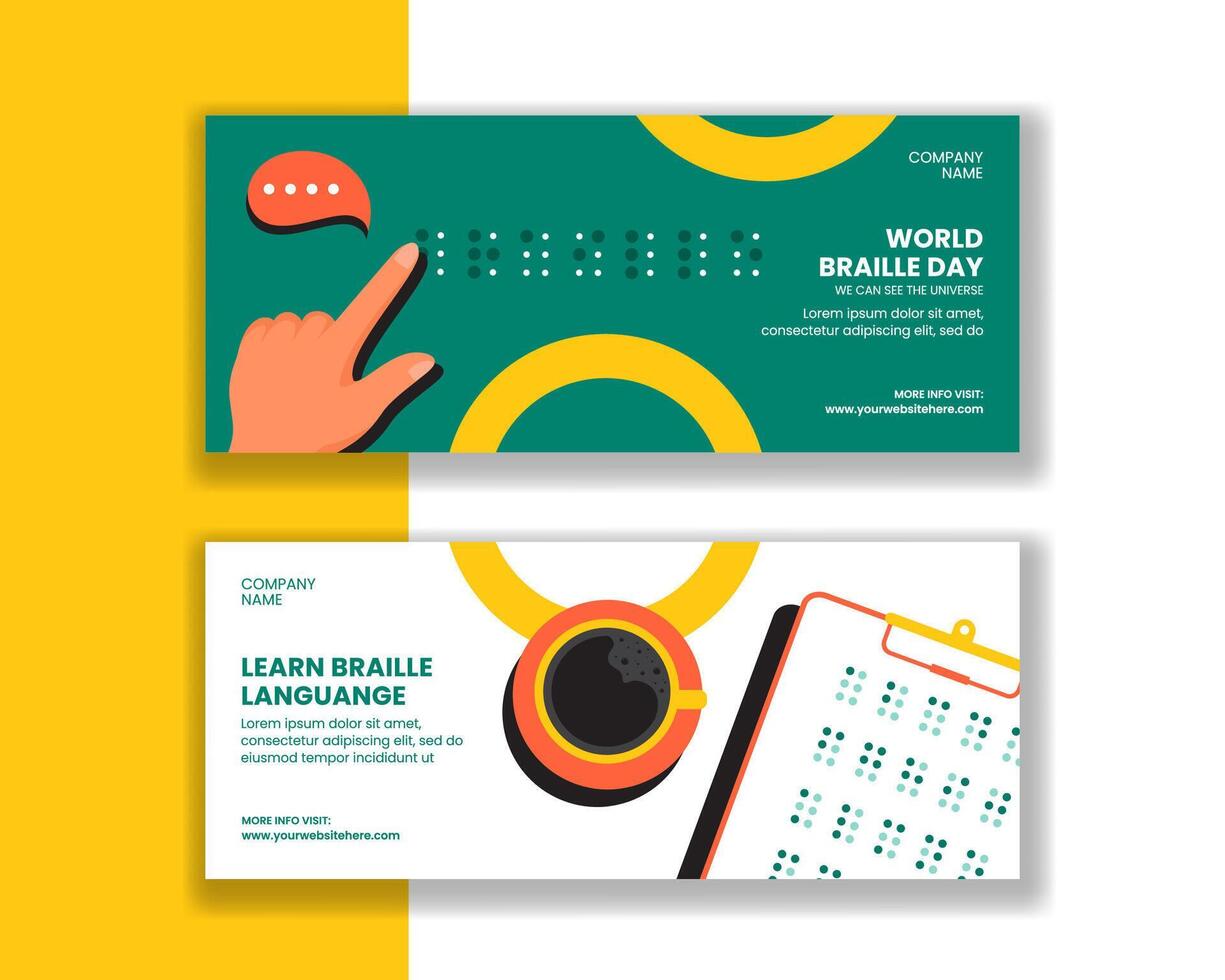 Flat Style Cartoon Template for World Braille Day Horizontal Banner Design vector