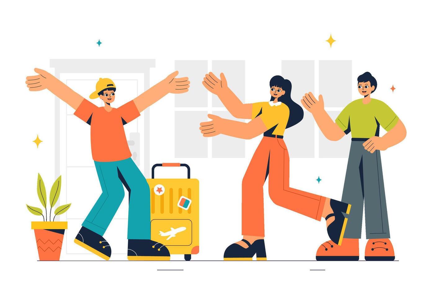 Illustration of a Homecoming Celebration Full of Joy and Laughter in Flat Design vector