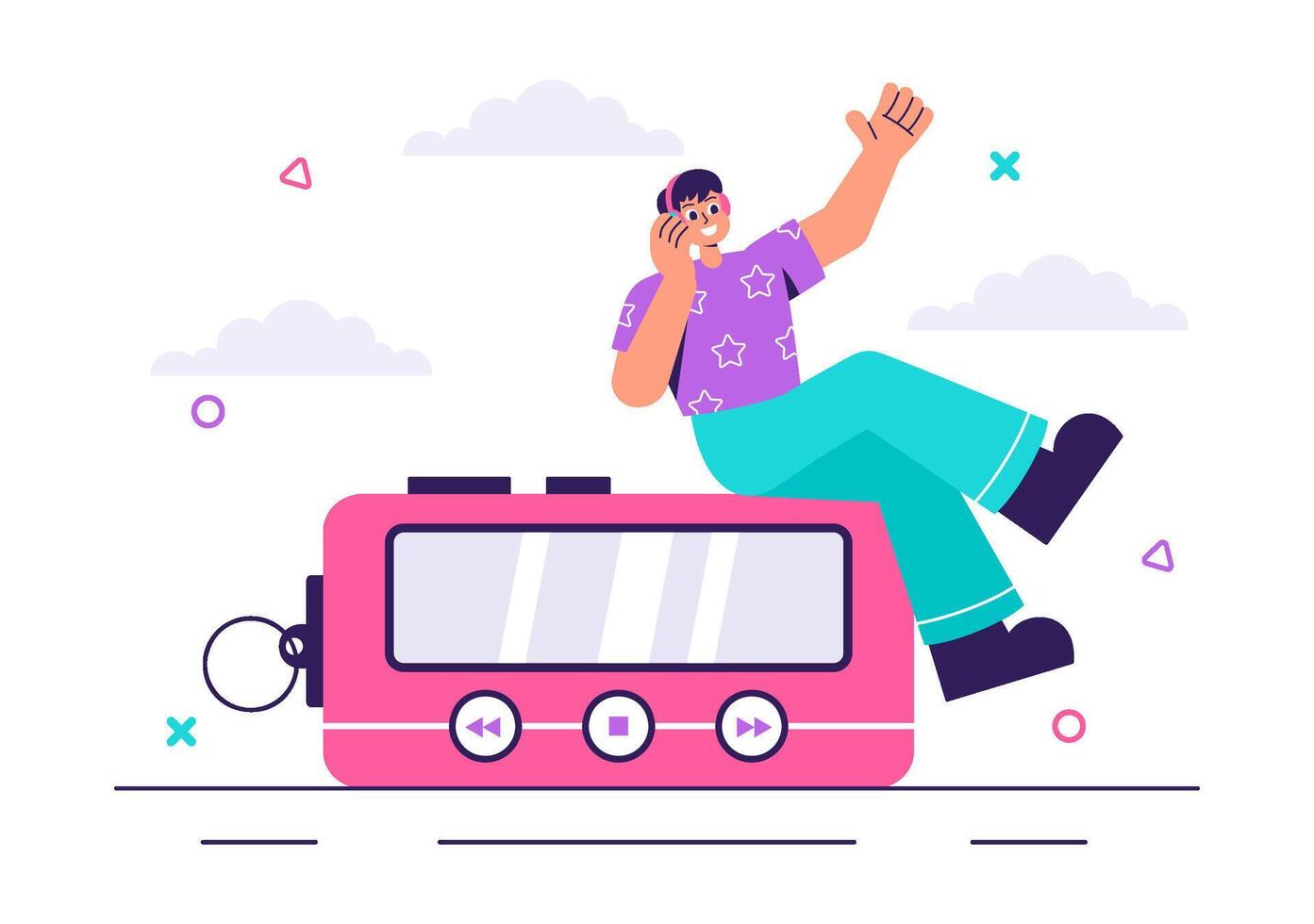 Headphones and MP3 Player Illustration for Music Apps in Flat Style Design vector