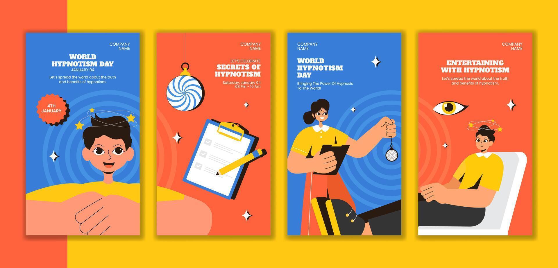 Social Media Stories Design for Hypnotism Day in Flat Hand-Drawn Style vector