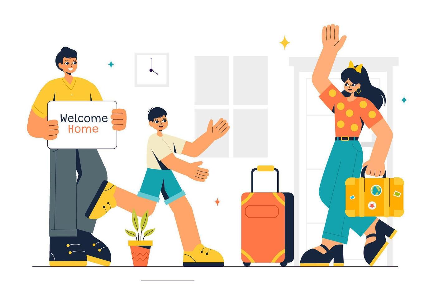 Reuniting Moments Illustration Capturing a Homecoming Joy in Flat Style vector