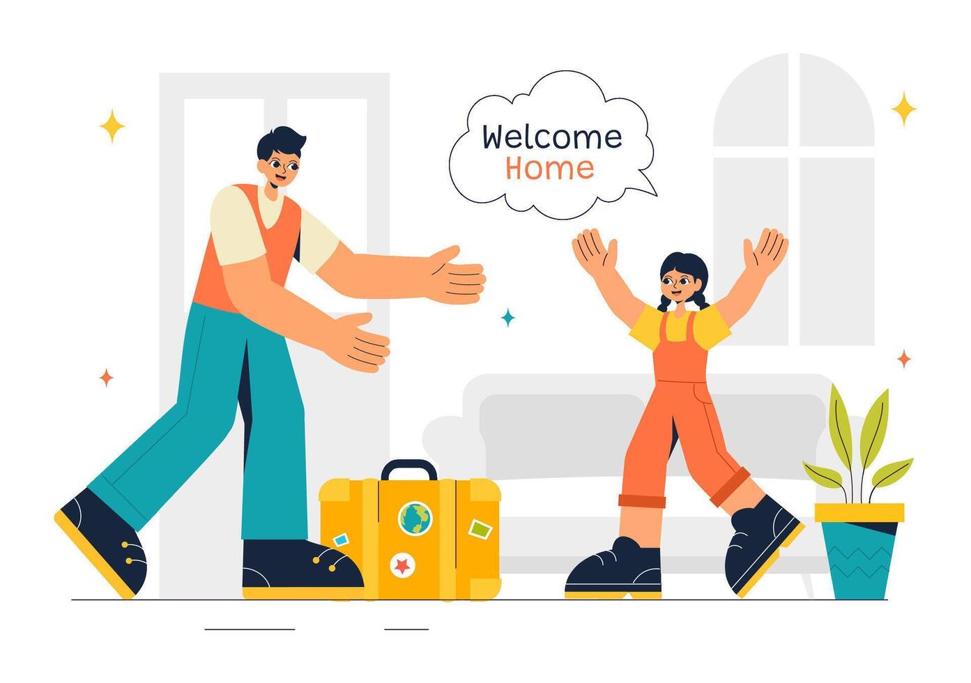 Welcoming Back Home Illustration with Family Reunion in Flat Cartoon Background vector