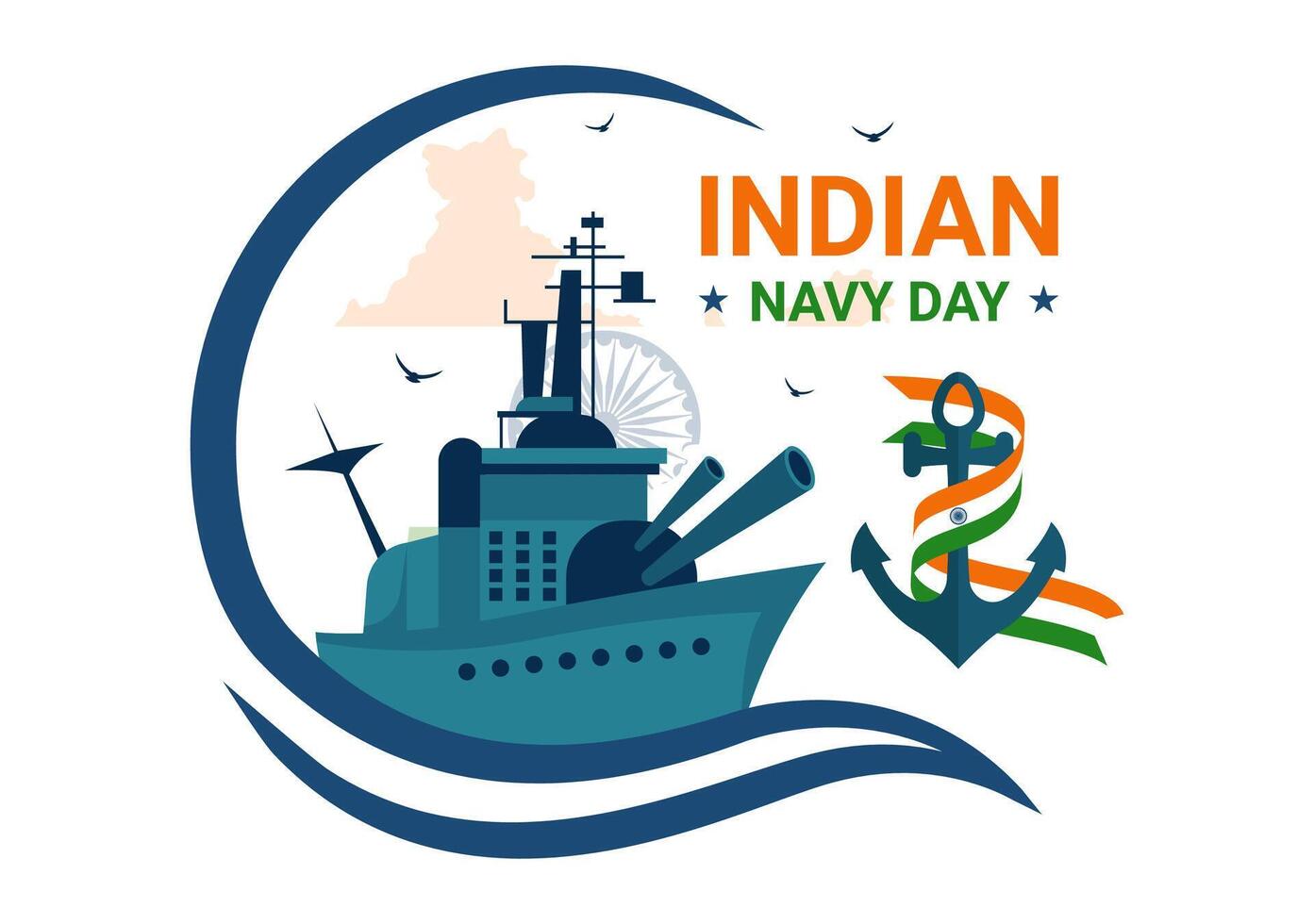 Illustration for Indian Navy Day Featuring Army Soldiers and Military Ships in a Flat Background vector