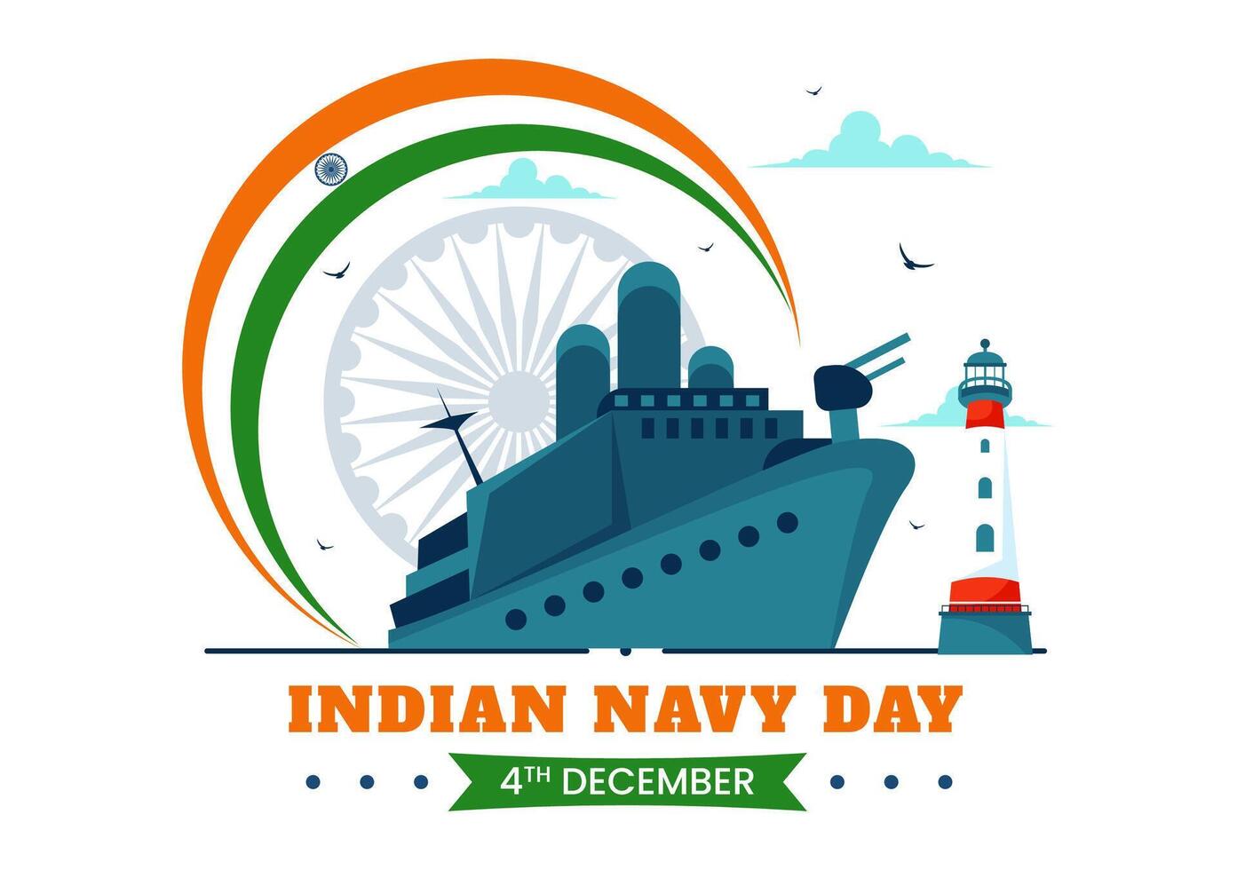 Indian Navy Day Flat Style Illustration with Fighter Ships and Saluting Soldiers for National Military Event vector