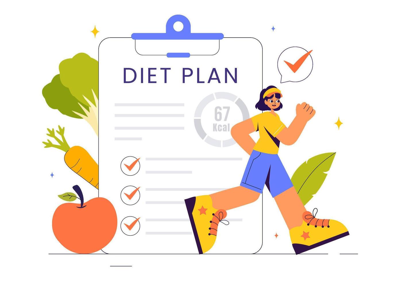 Nutrition Tips Illustration Highlighting Fruits, Vegetables, and Meal Planning in a Flat Style Design vector