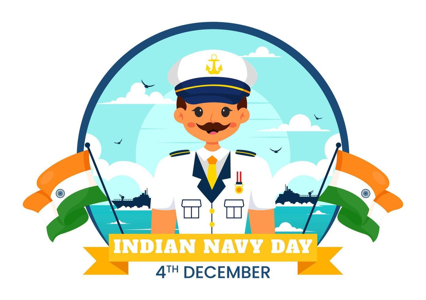 Indian Navy Day Artwork Celebrating Military Ships and Soldiers for National Appreciation Day vector