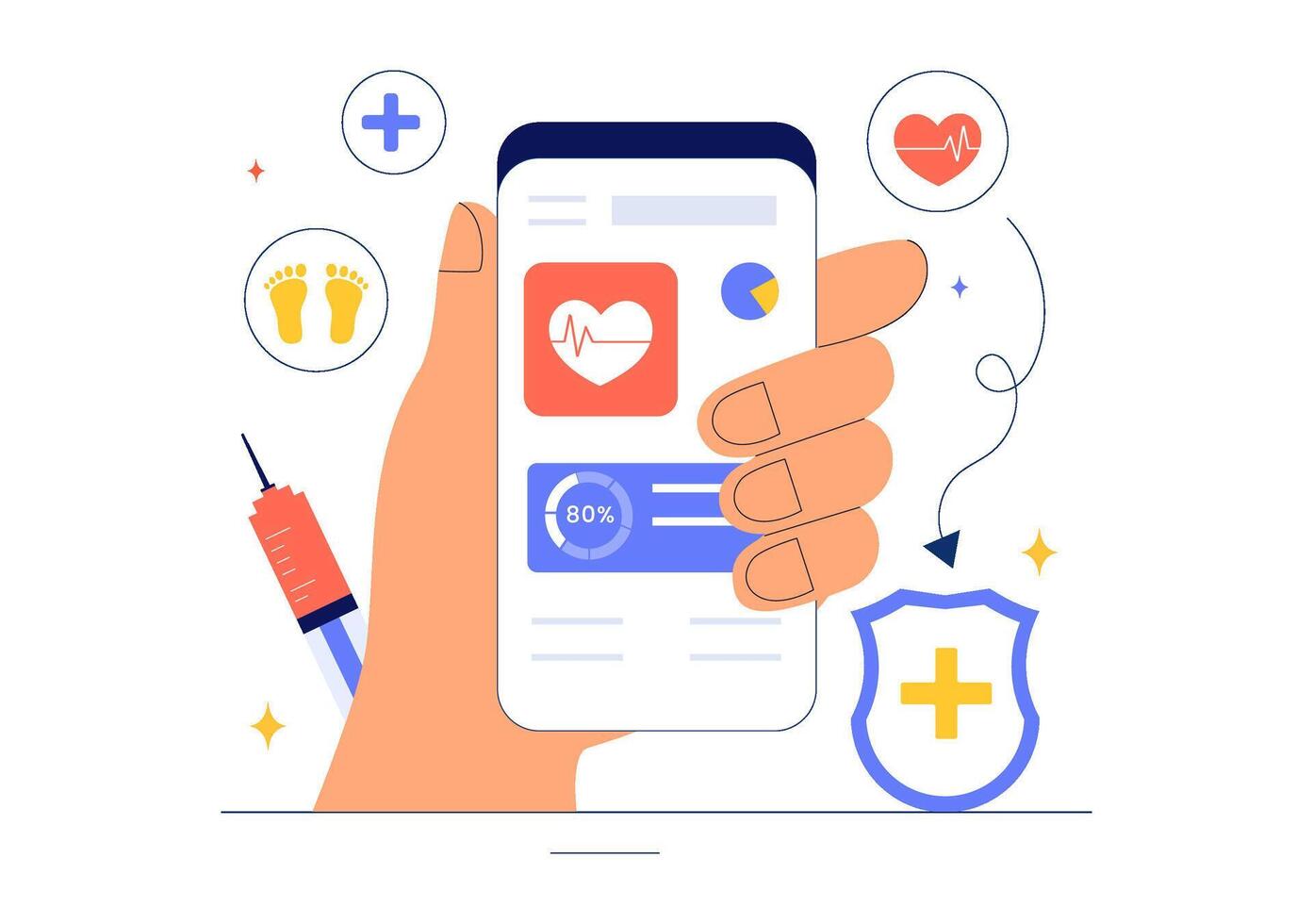 Illustration of Modern HealthTech Gadgets Used for Daily Health Tracking in a Flat Style vector
