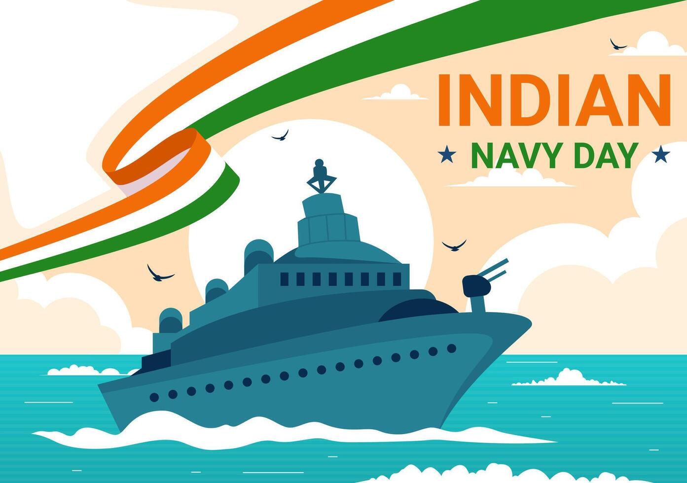 Indian Navy Day Celebration on December 4 with Warships and Military Salutes in a Flat Background vector