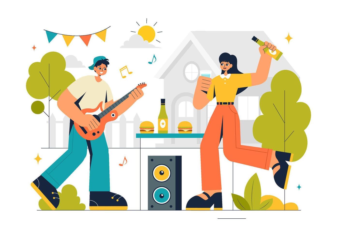 Local Food and BBQ Festival Illustration in a Friendly Neighborhood Scene vector