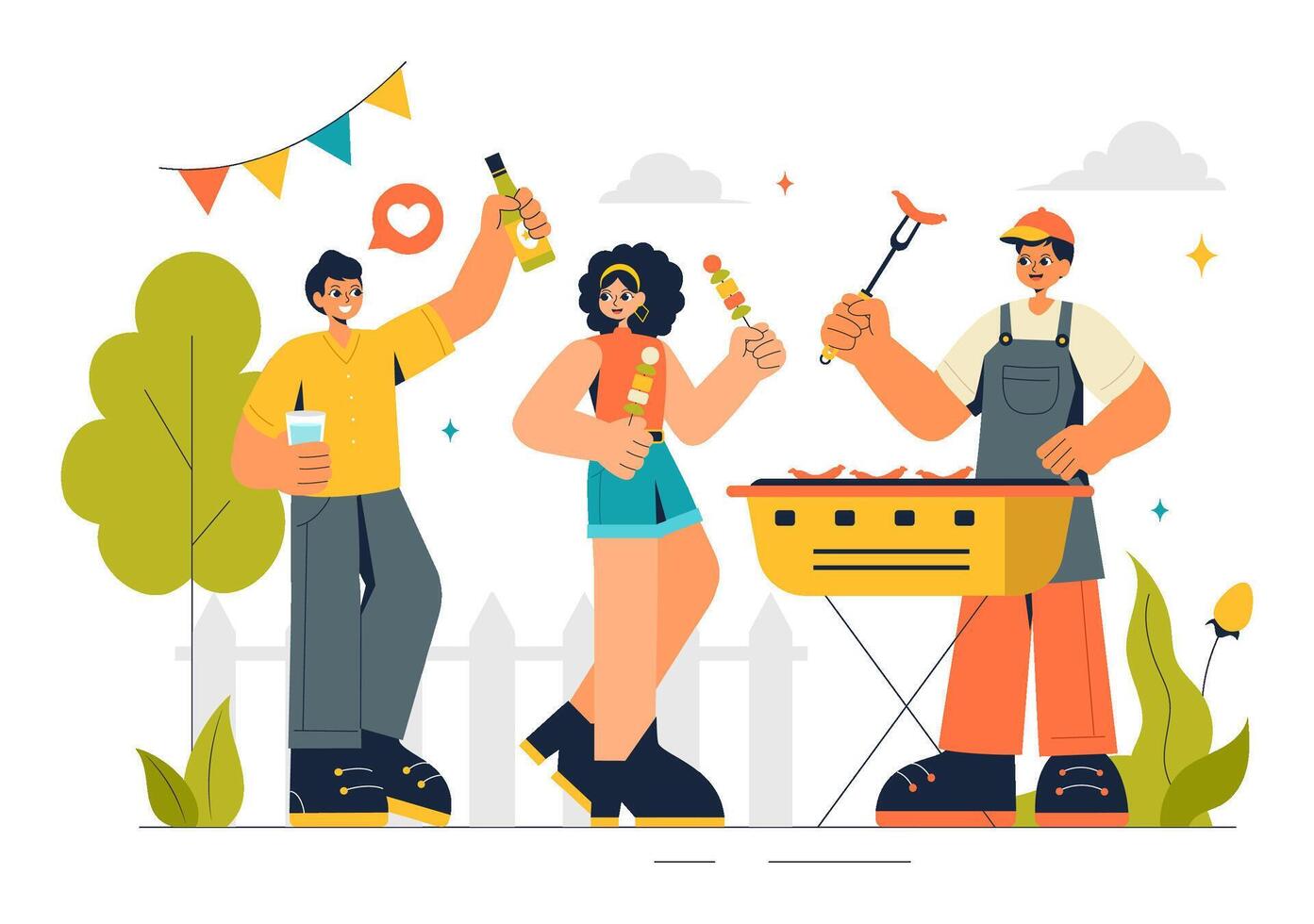 Community Events Illustration Featuring Food Festivals, BBQ Gatherings, and Family Fun vector