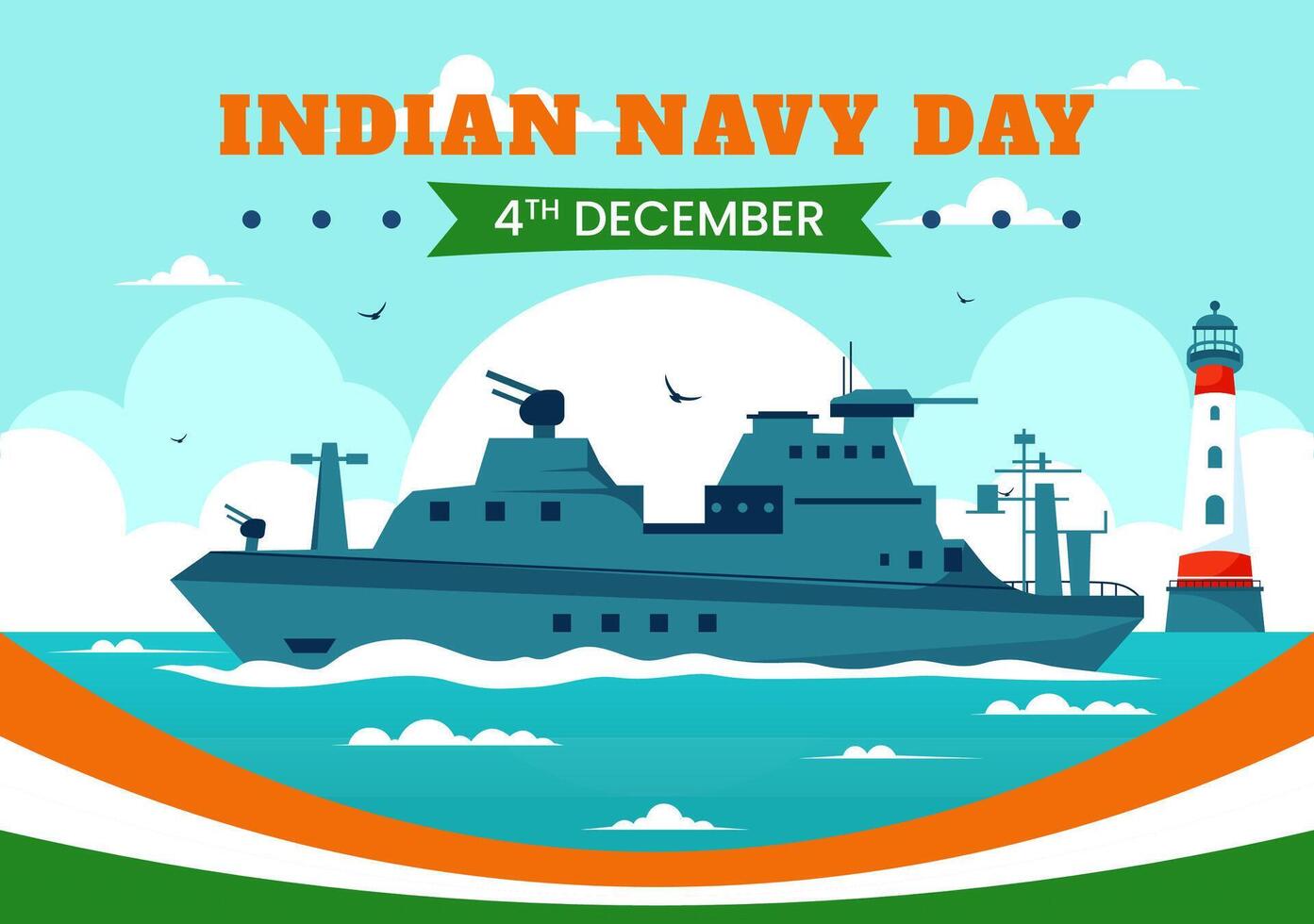 Illustration for Indian Navy Day Celebrating Soldiers and Fighter Ships on December 4 vector