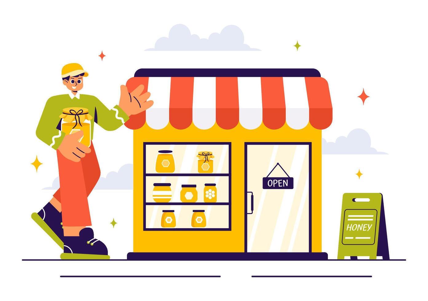 Honeybee Farm Illustration Showing Natural Products and Honeycombs in a Flat Style vector