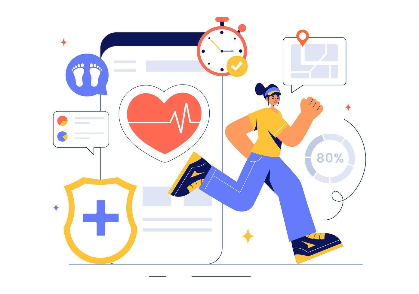 HealthTech Devices Illustration Featuring Everyday Life Technology for Health Monitoring in a Flat Background vector