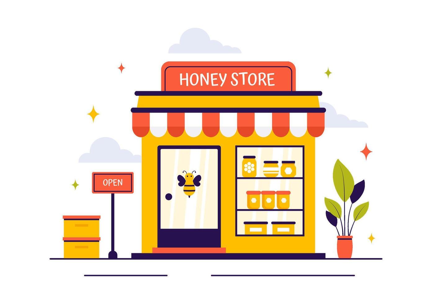 Flat Cartoon Illustration of a Honey Jar with Bees and Combs for Organic Products vector