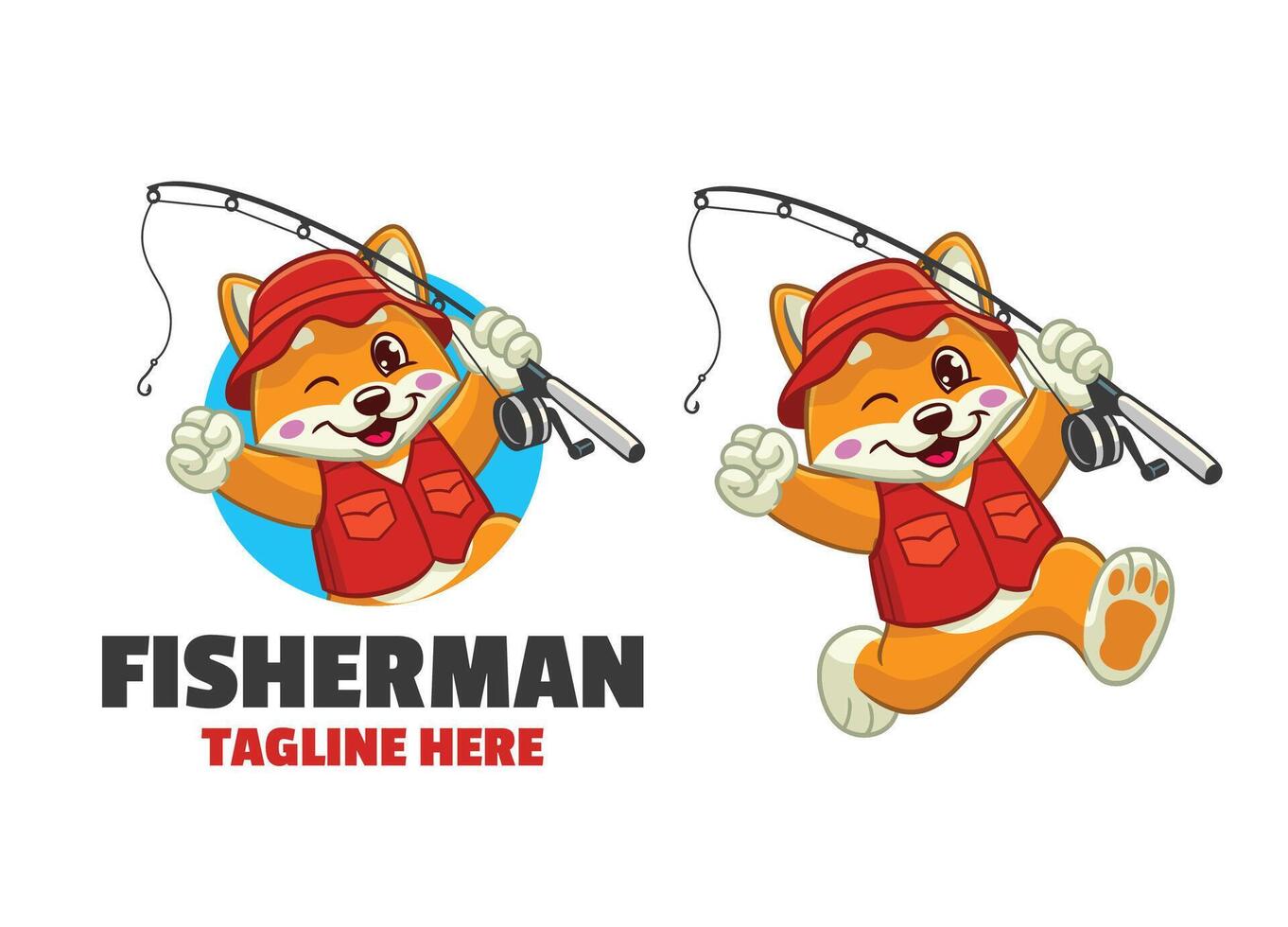 Happy Shiba Inu Fisherman Mascot vector