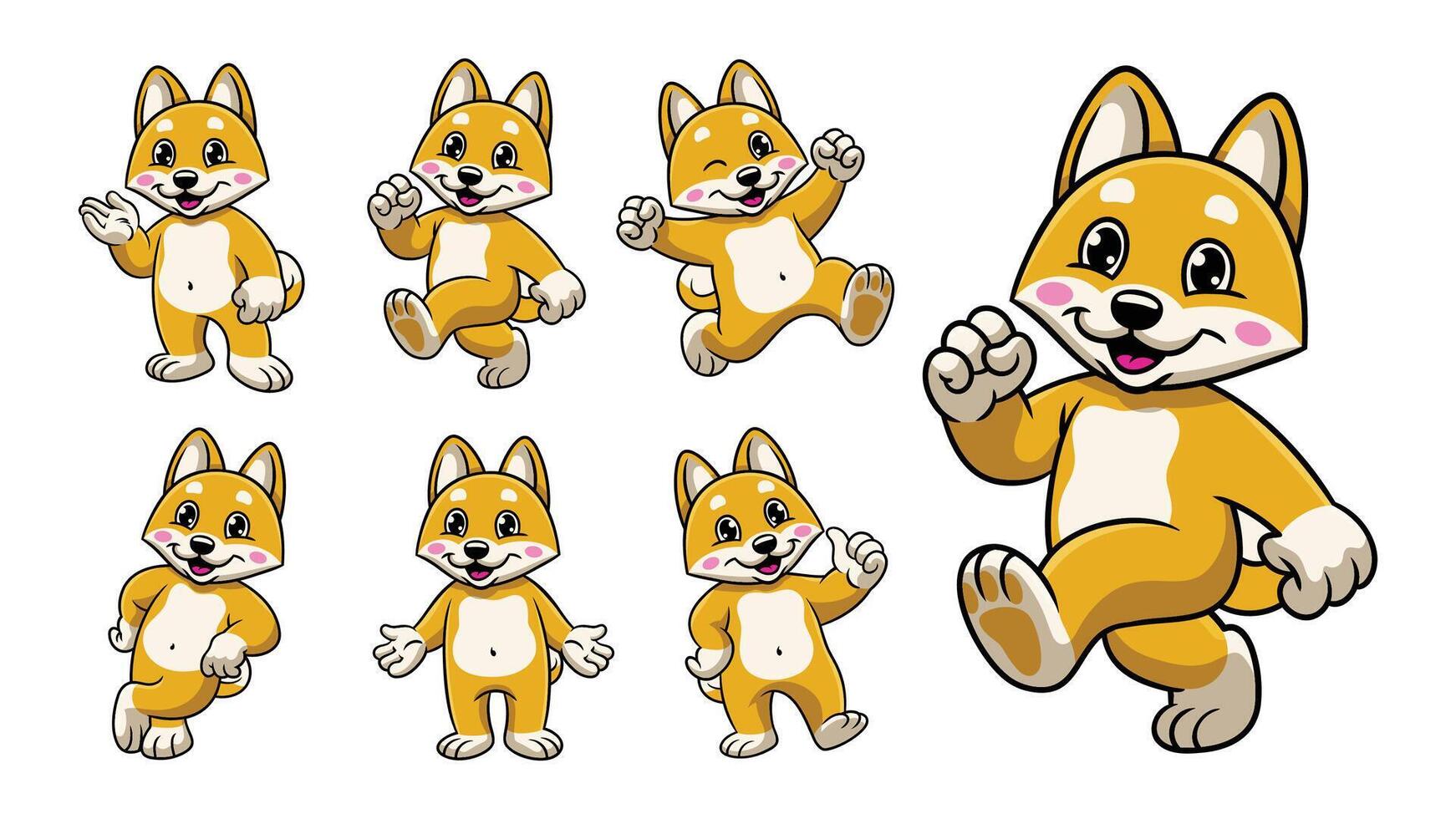 Cartoon Character Set of Happy Shiba Inu vector