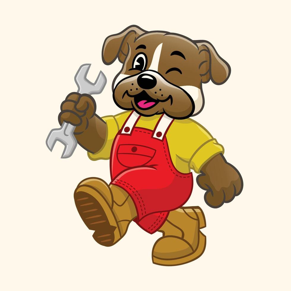 Happy Bulldog Mechanic Holding a Wrench Mascot vector