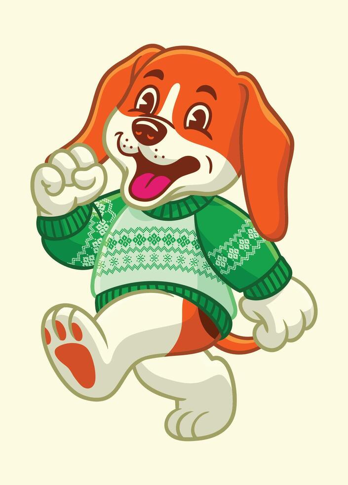 Cartoon Beagle Mascot Wearing Ugly Sweater vector