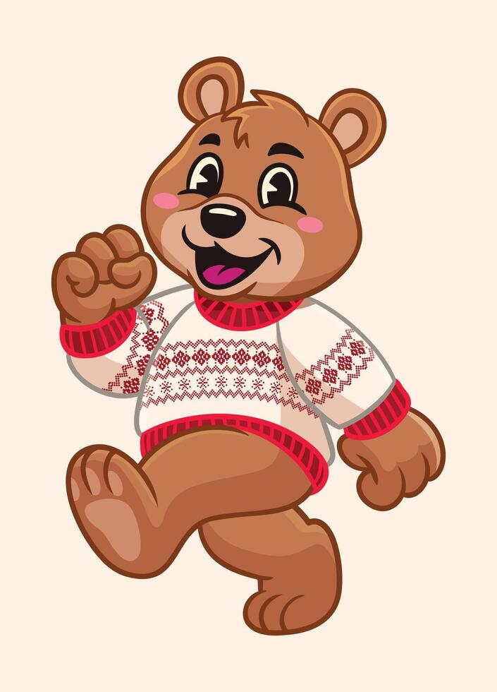Happy Bear Mascot Wearing Ugly Sweater vector