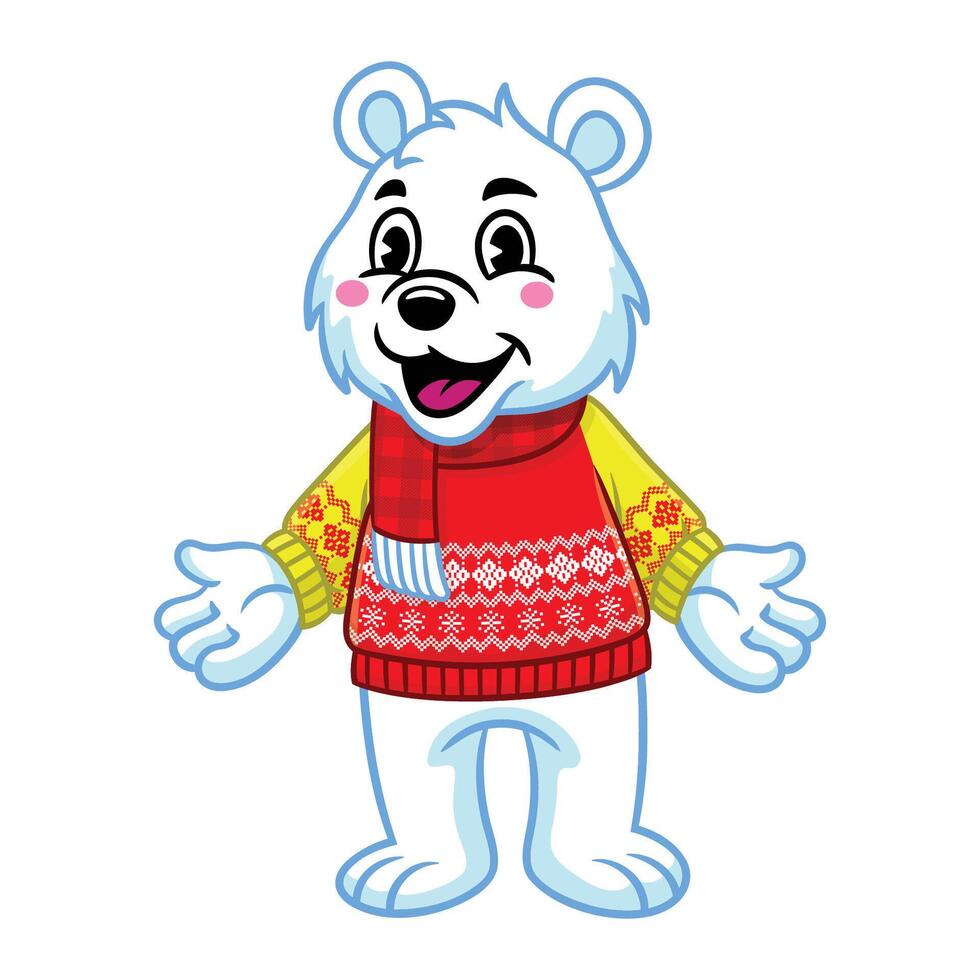 Happy Polar Bear Mascot Wearing Ugly Sweater vector