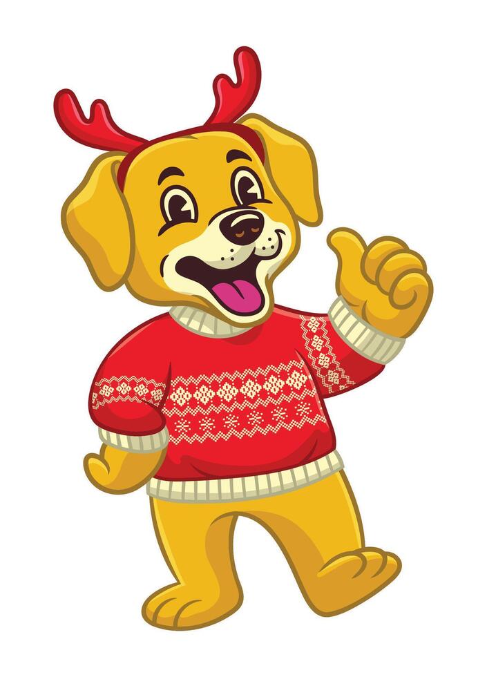 Happy Labrador Mascot Wearing Christmas Sweater vector