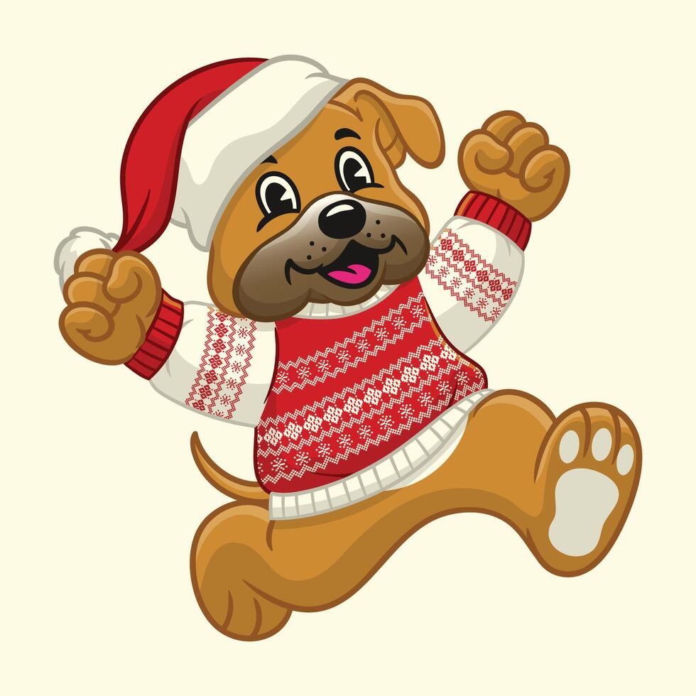 Joyful Bulldog Mascot Wearing Christmas Sweater vector