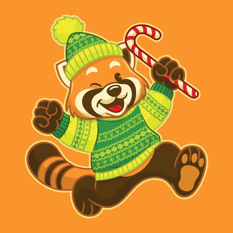 Cartoon of Red Panda Mascot with Christmas Sweater vector