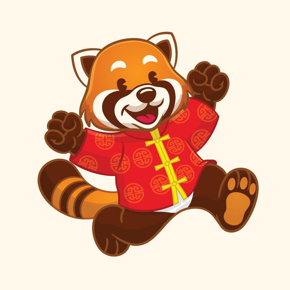 Red Panda Mascot Wearing Chinese Traditional Cloth vector