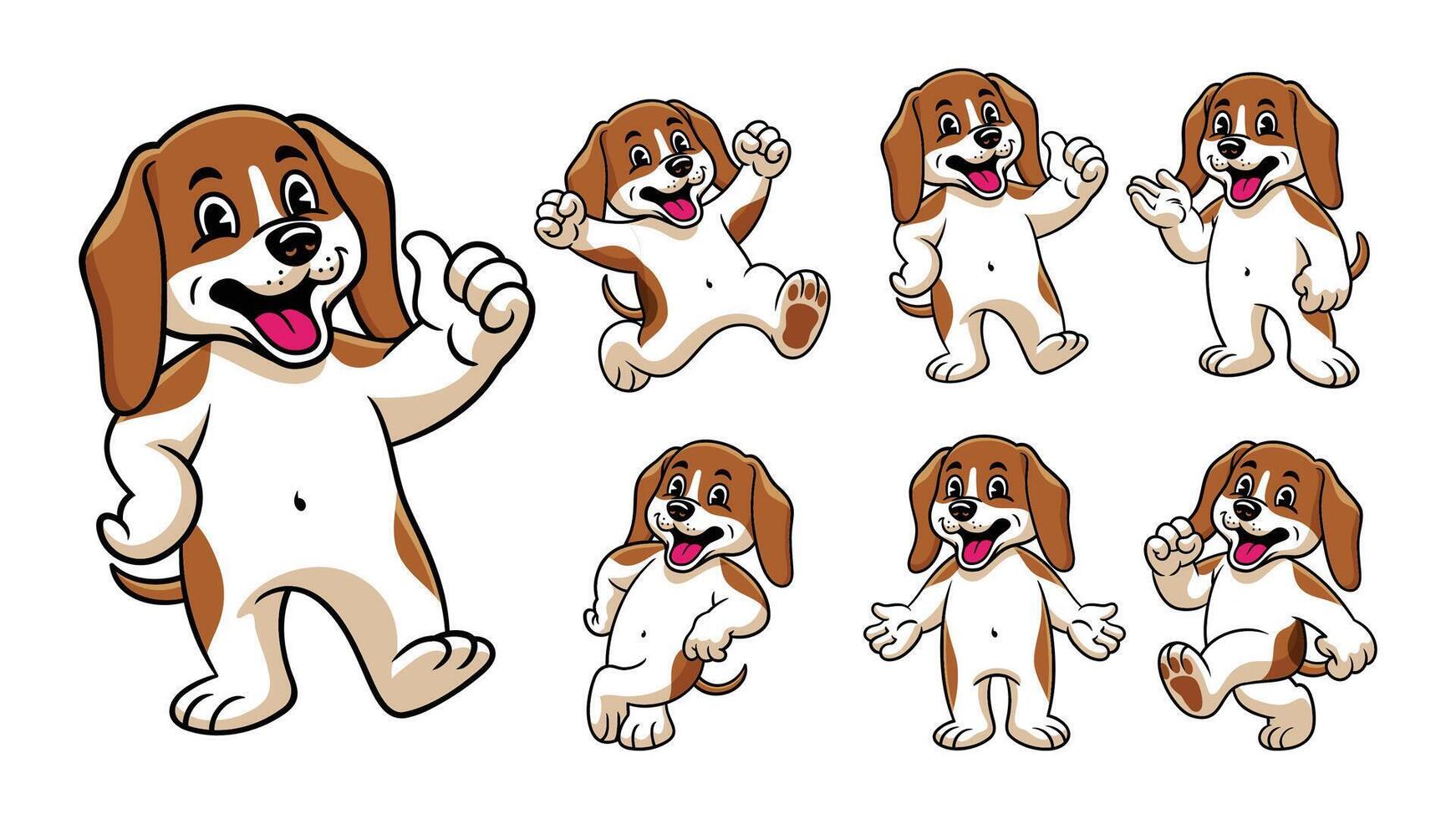 Cartoon Character Set of Happy Beagle vector