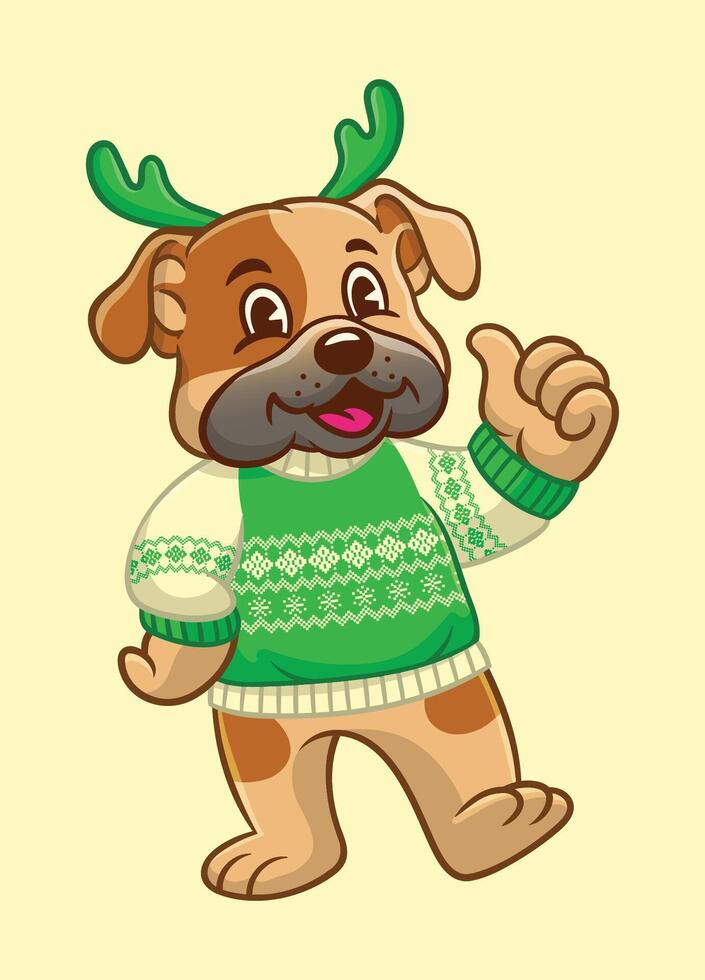 Happy Bulldog Cartoon Mascot Wearing Ugly Sweater vector