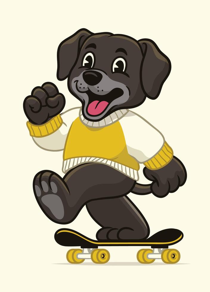 Happy Labrador Puppy Playing Skate Mascot vector