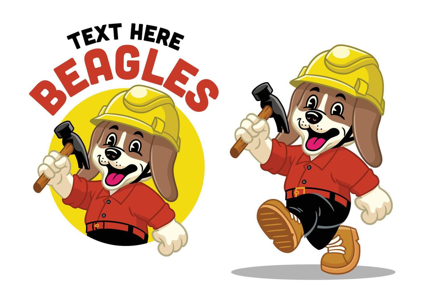 Happy Beagle Worker Mascot Character vector