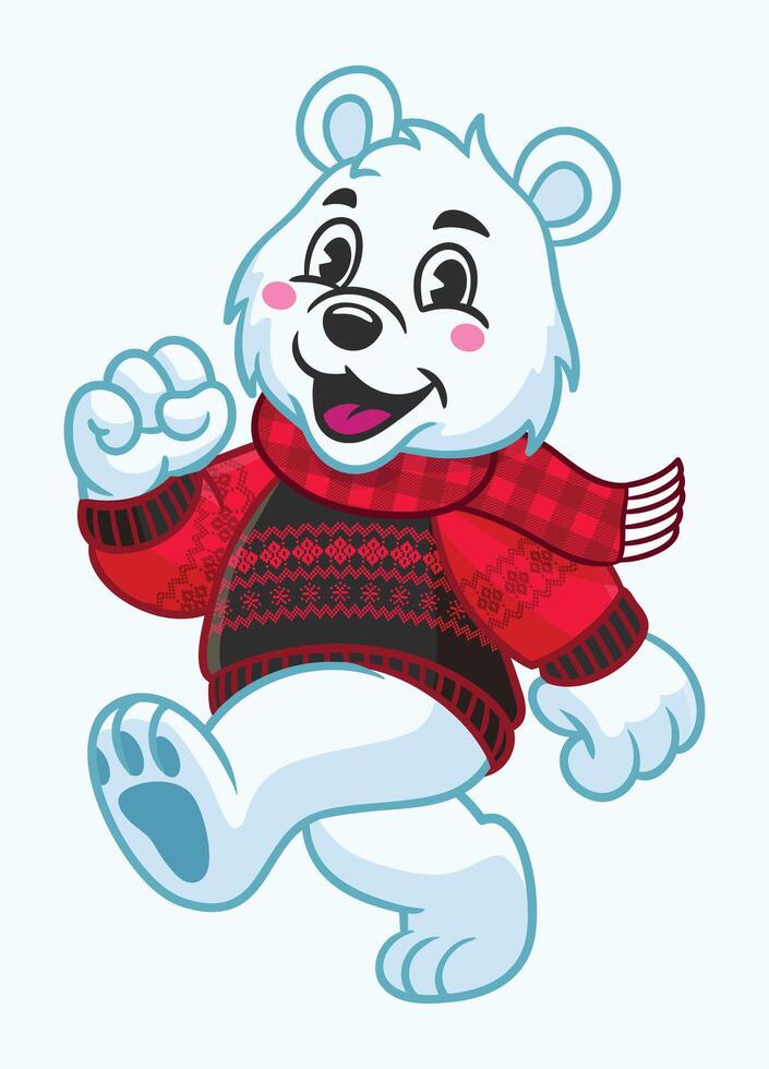 Cheerful Polar Bear Mascot Wearing Ugly Sweater vector