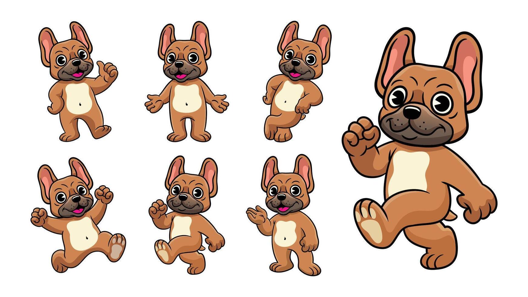 Cartoon Character Set of Happy French Bulldog vector