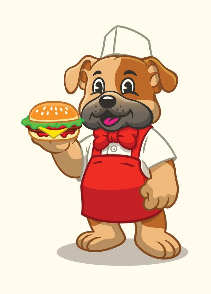 Bulldog Chef Holding a Burger Mascot Character vector