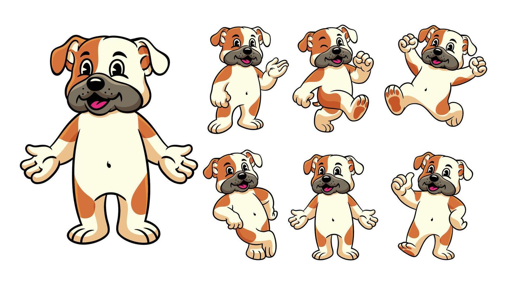 Cartoon Character Set of Happy Bulldog vector