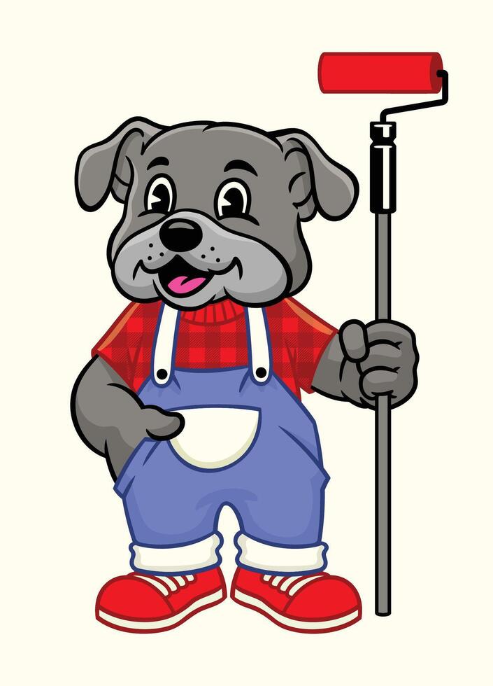 Happy Bulldog Painter Worker Mascot Character vector