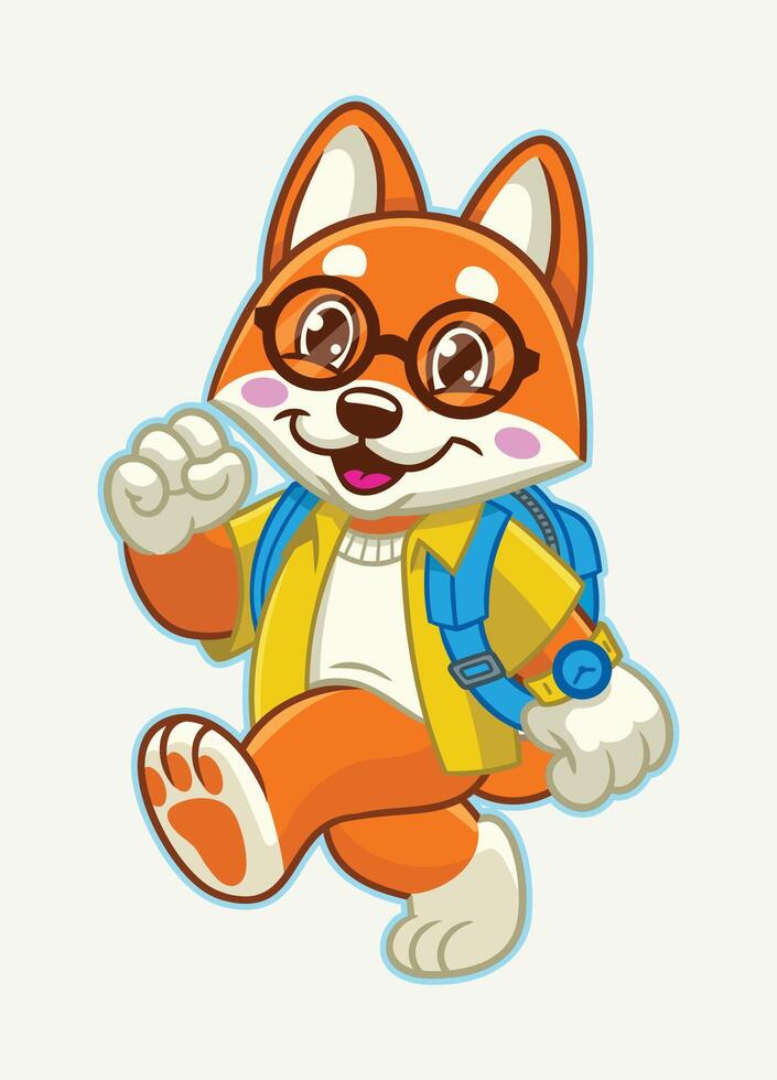 Happy Shiba Inu School Boy Mascot vector