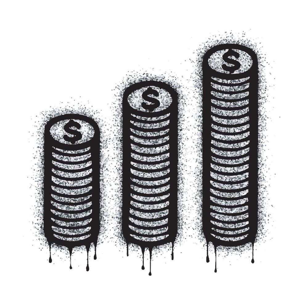 Spray Painted Word Graffiti Dollar coin icon isolated on white background. Dollar coin icon graffiti note with overspray in black on white. vector