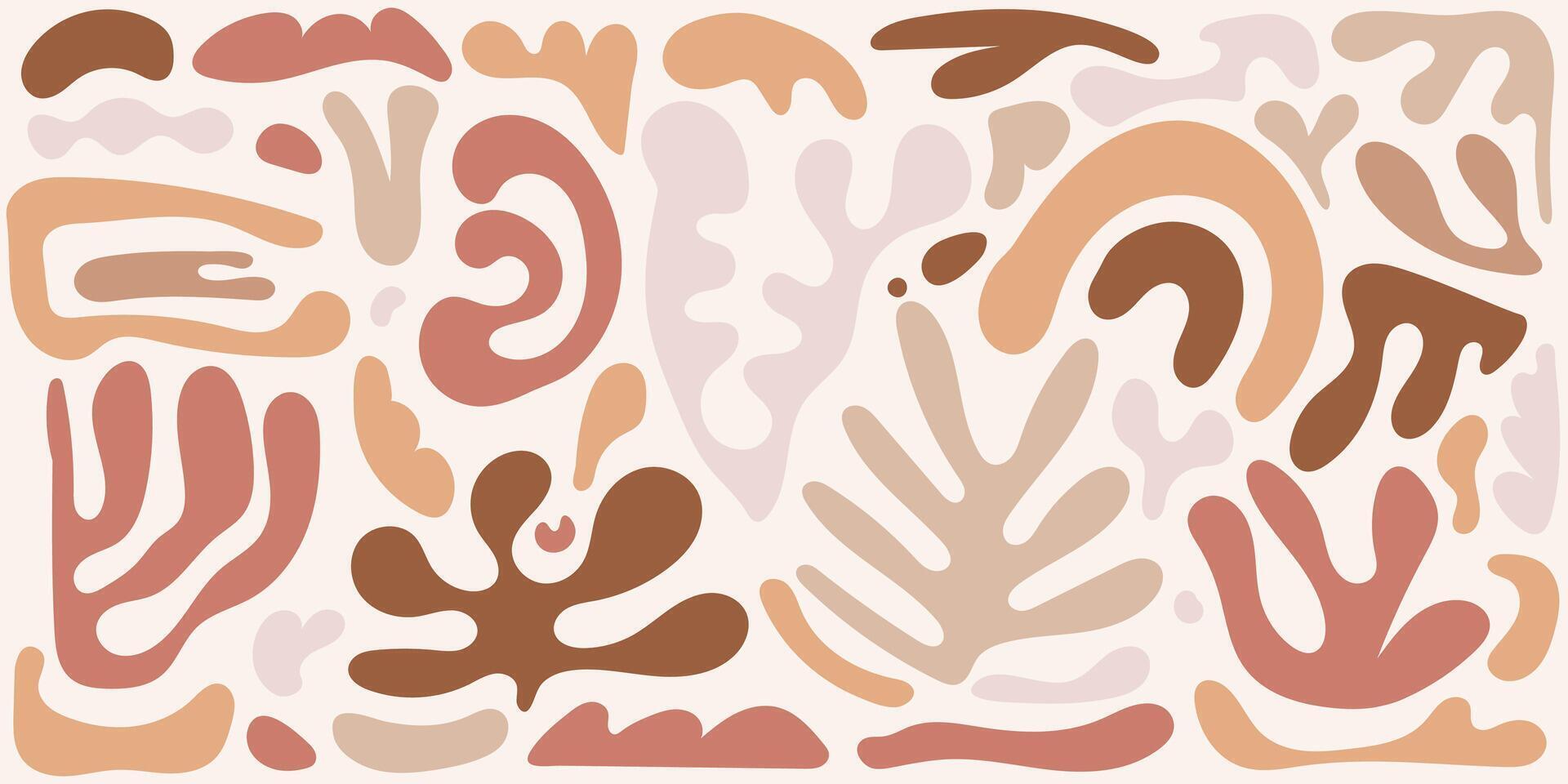 Abstract Shapes in Matisse Style with Retro Colors Isolated on White Background. Background with fluid doodle shapes. Organic random and geometric forms of flowers. vector