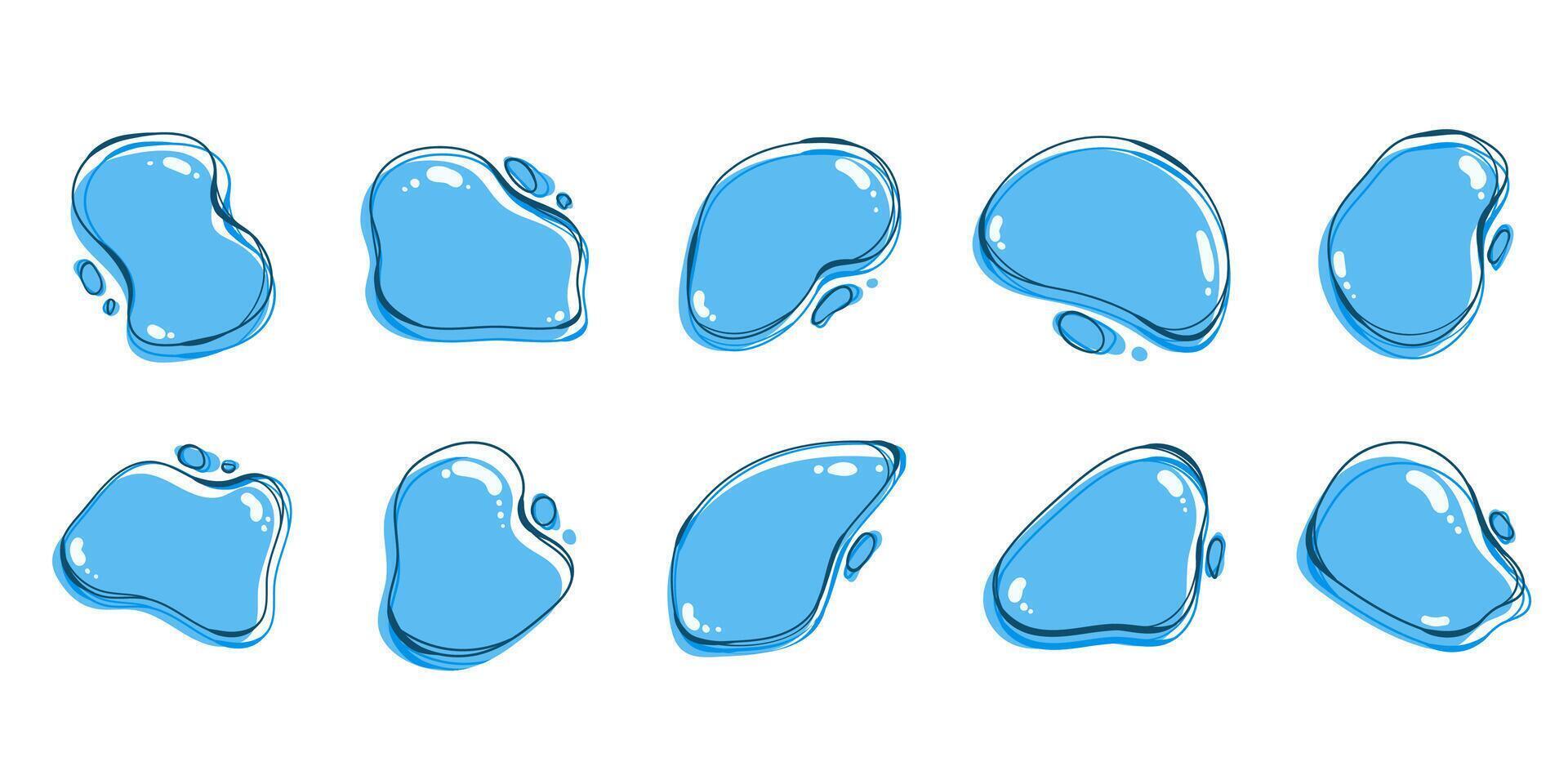 Hand Drawn Liquid Organic Blobs. Irregular Water Blots in Cartoon Style. Abstract and simple figures with dynamic shapes. Modern asymmetric spots. vector