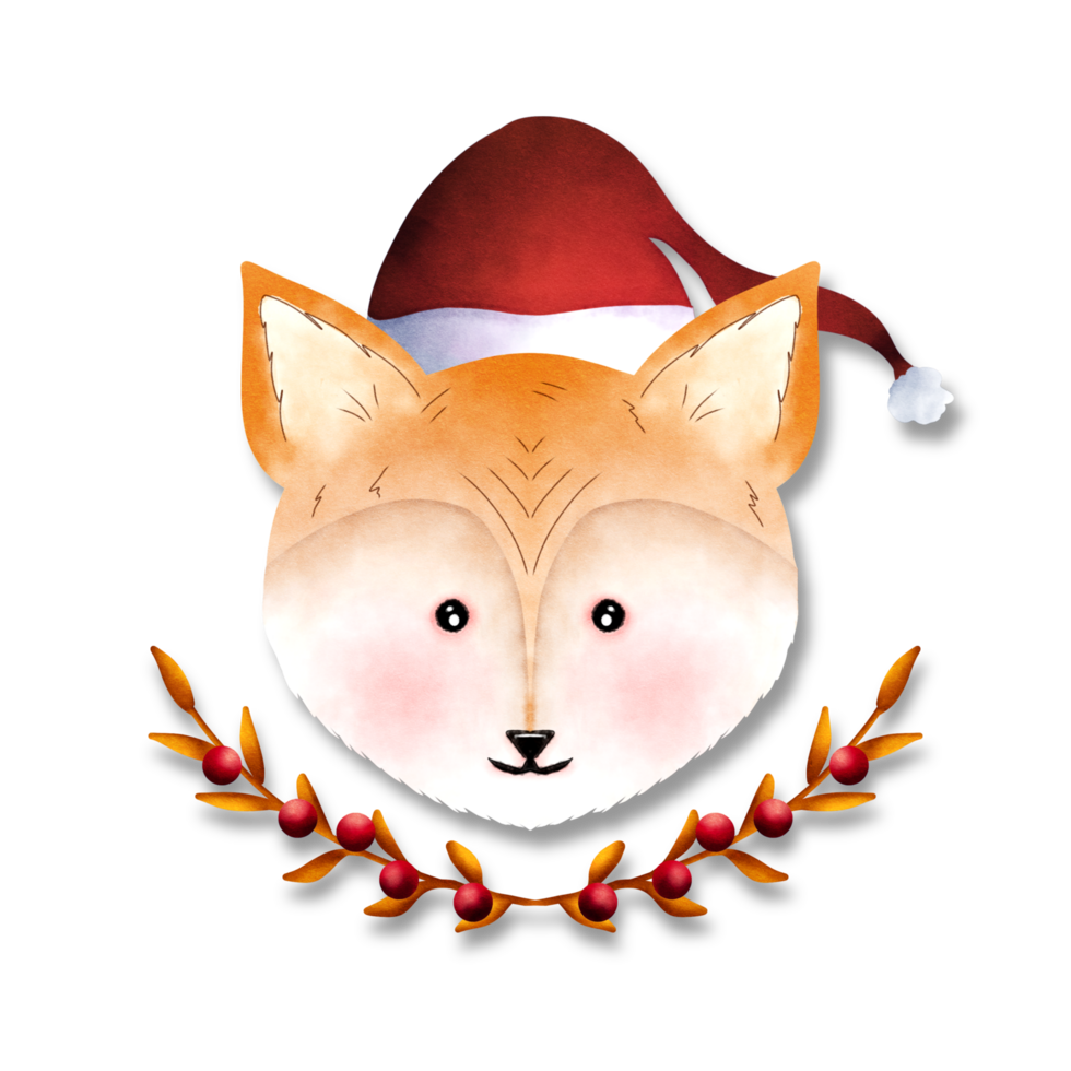 A fox wearing a santa hat on a Transparent background png